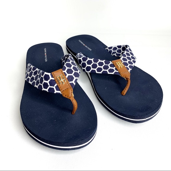Tommy Hilfiger Shoes - TOMMY HILFIGER Navy Blue White Flip Flops Size 9